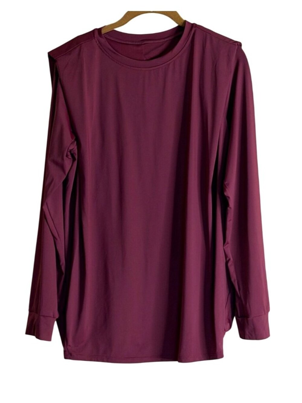 HALARA Top Round Neck Long Sleeve Ruched Yoga Sports UPF50+ Yoga Burgundy Size M